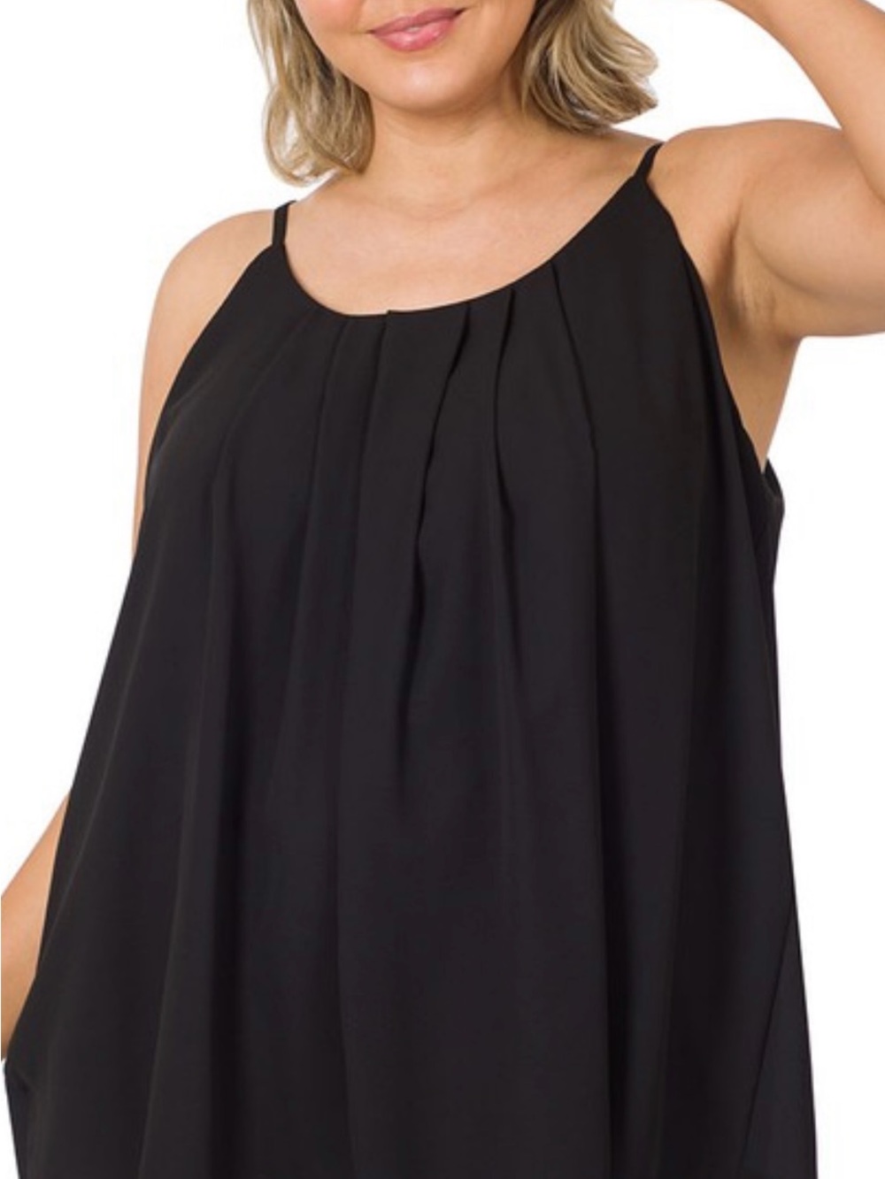 Zenana Black Pleated Spaghetti Strap Tank Top